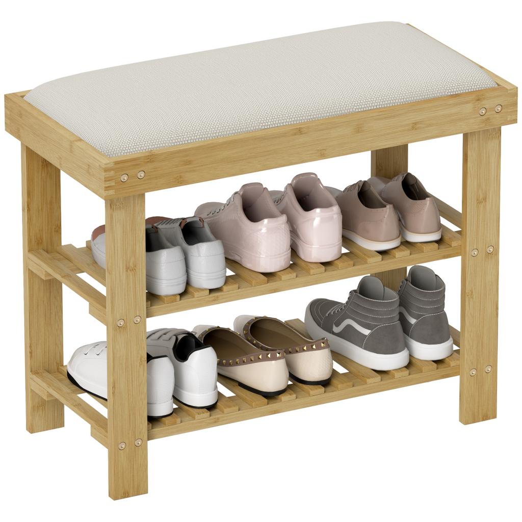 HOMCOM Bamboo Shoe Storage Bench with Cushioned Seat