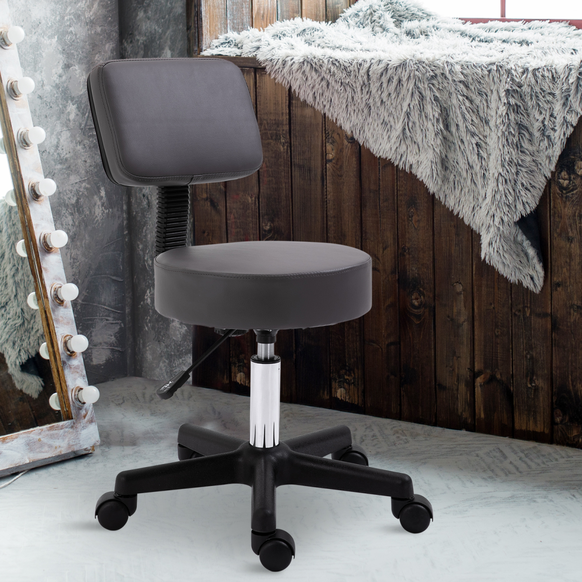 HOMCOM Adjustable Salon Stool with Backrest and Wheels