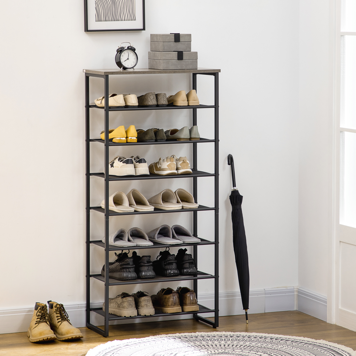 HOMCOM 8-Tier Shoe Storage Rack – Holds 21–24 Pairs