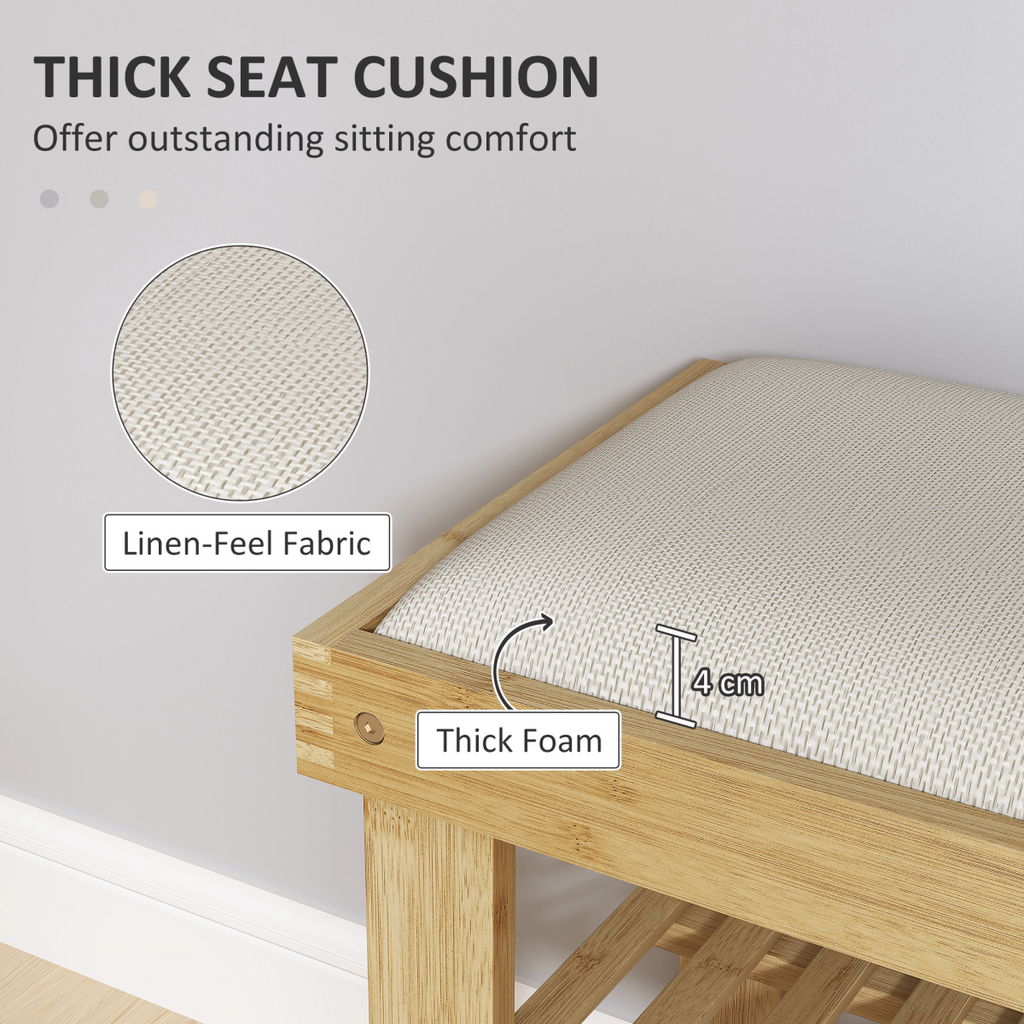 HOMCOM Bamboo Shoe Storage Bench with Cushioned Seat