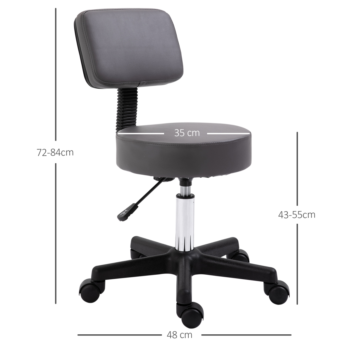HOMCOM Adjustable Salon Stool with Backrest and Wheels