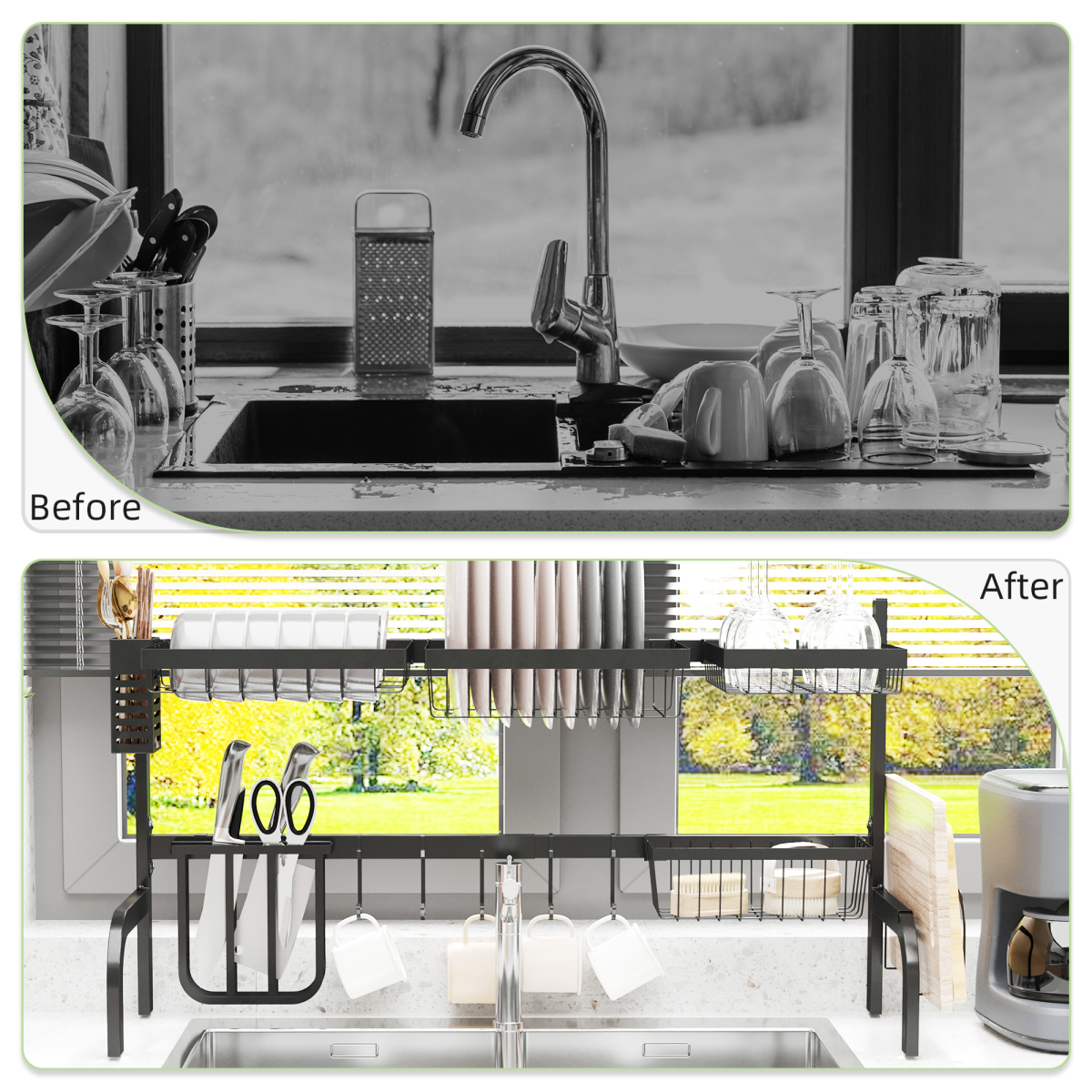 Adjustable 2-Tier Over-Sink Dish Drying Rack
