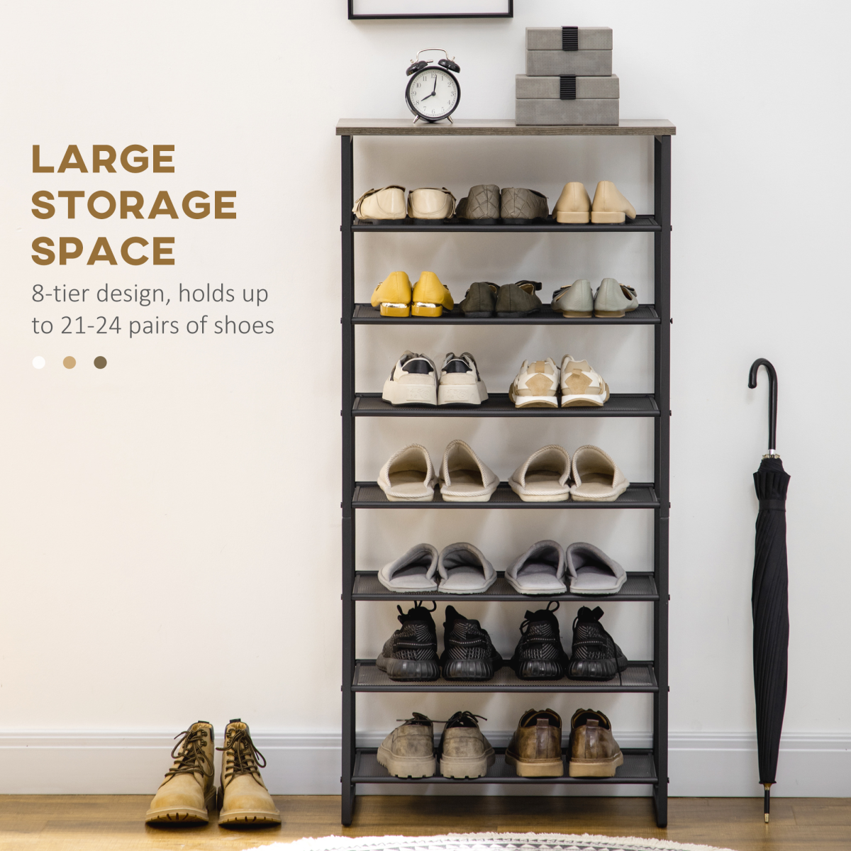 HOMCOM 8-Tier Shoe Storage Rack – Holds 21–24 Pairs