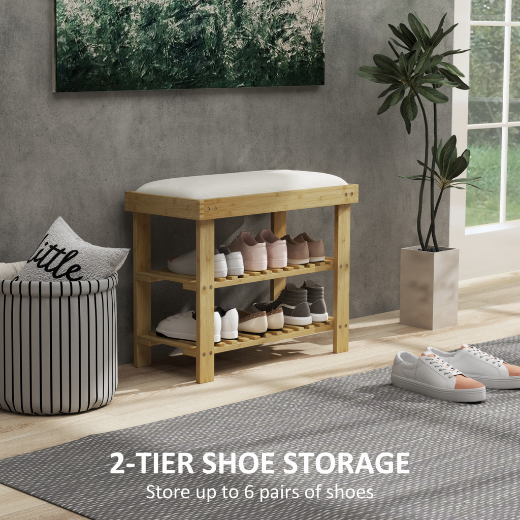 HOMCOM Bamboo Shoe Storage Bench with Cushioned Seat