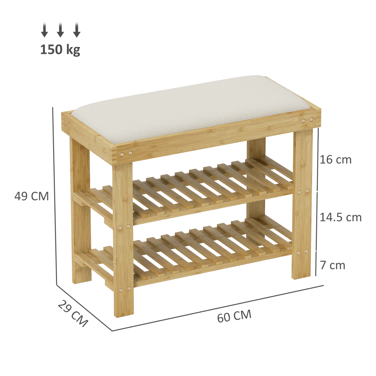 HOMCOM Bamboo Shoe Storage Bench with Cushioned Seat