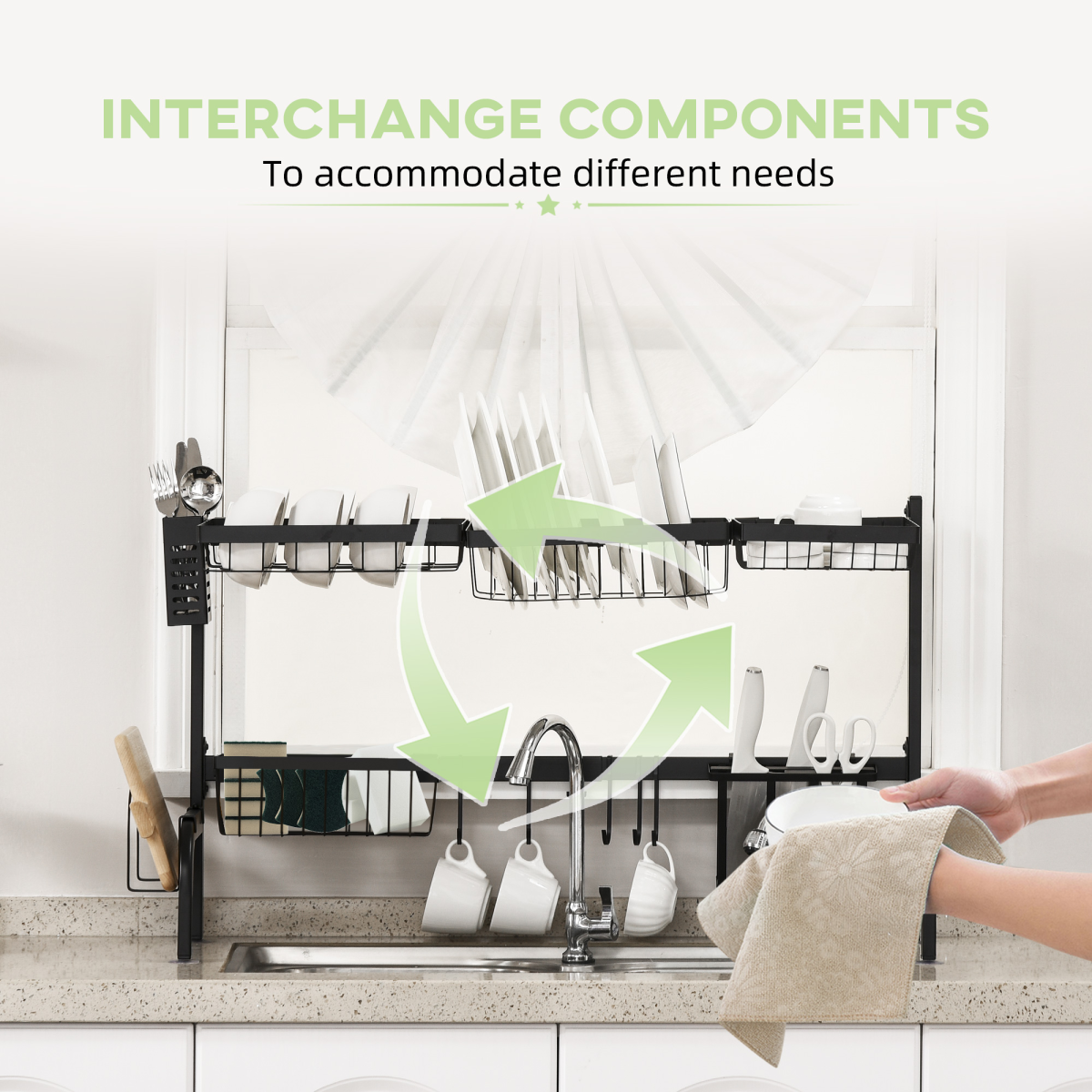 Adjustable 2-Tier Over-Sink Dish Drying Rack