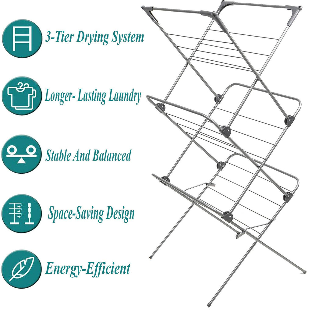 3-Tier Folding Clothes Drying Airer – 15kg Capacity