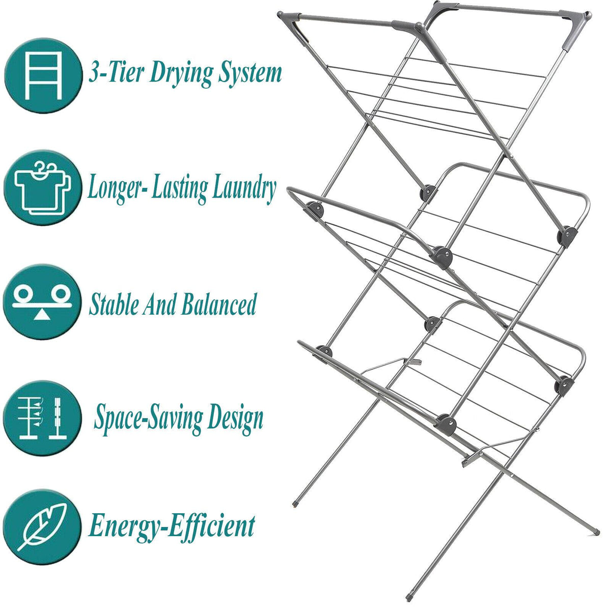 3-Tier Folding Clothes Drying Airer – 15kg Capacity