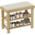 HOMCOM Bamboo Shoe Storage Bench with Cushioned Seat